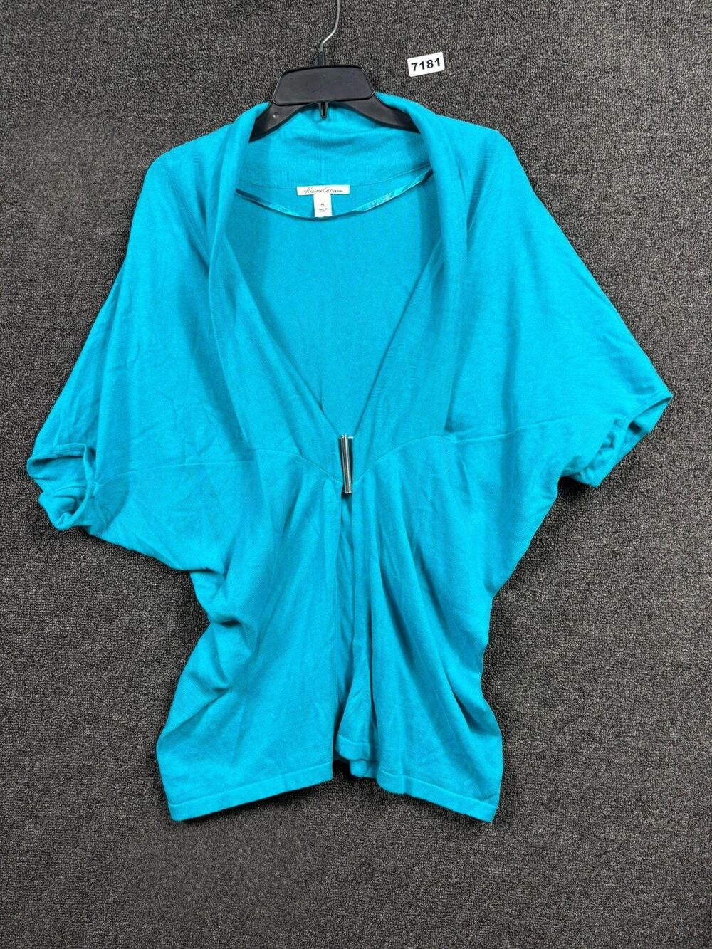 Kenneth Cole New York Sweater Womens XL Blue Open Front Shrug Dolman Cotton